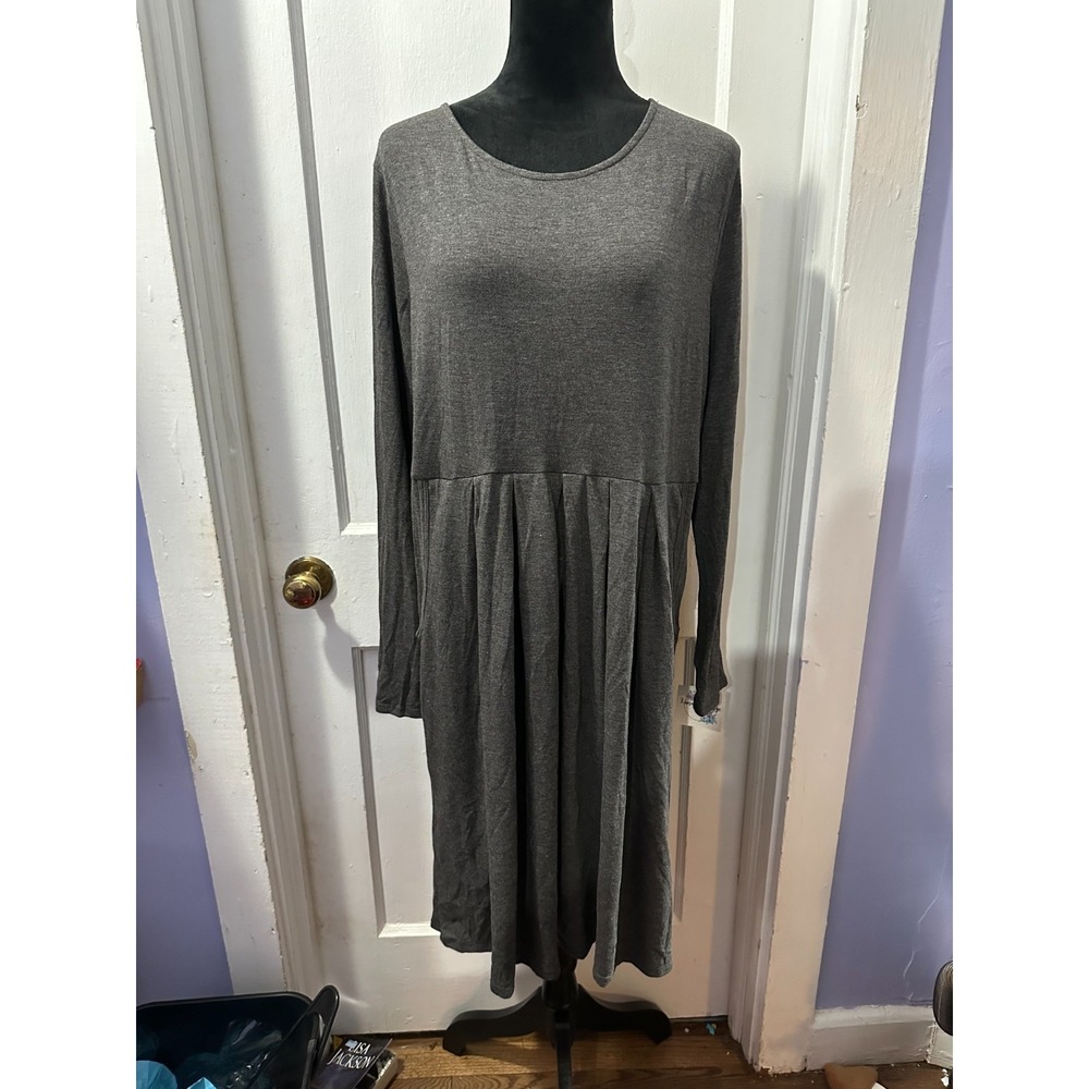 Zenana Premium Heather Grey Long Sleeve Dress with Pockets in 2X NWT
